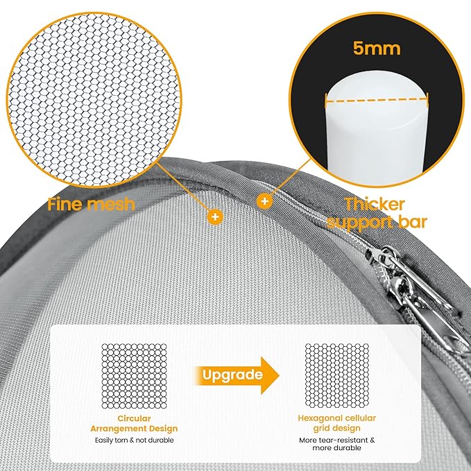 Orzbow Bassinet Cover for Cats - Breathable Mosquito Net Cover for Bassinets/Travel Cribs/Mini Cribs, Baby Mosquito Net to Keep Pets Out, with Two-Way Self-Locking Zippers and Storage Bag, Grey