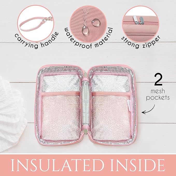 Generic Breastmilk Cooler, Insulated, Portable, Adjustable Strap, Pink, Plaid, 335 Milliliters, Polyester, Ideal for Working, Traveling, Outings with Babies