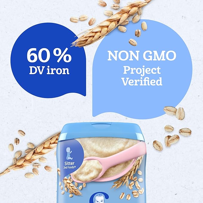 Gerber Stage 2 Baby Food, Multigrain Cereal, Whole Grains, Iron, Zinc & Vitamin B12, Baby Cereal, 6-Pack