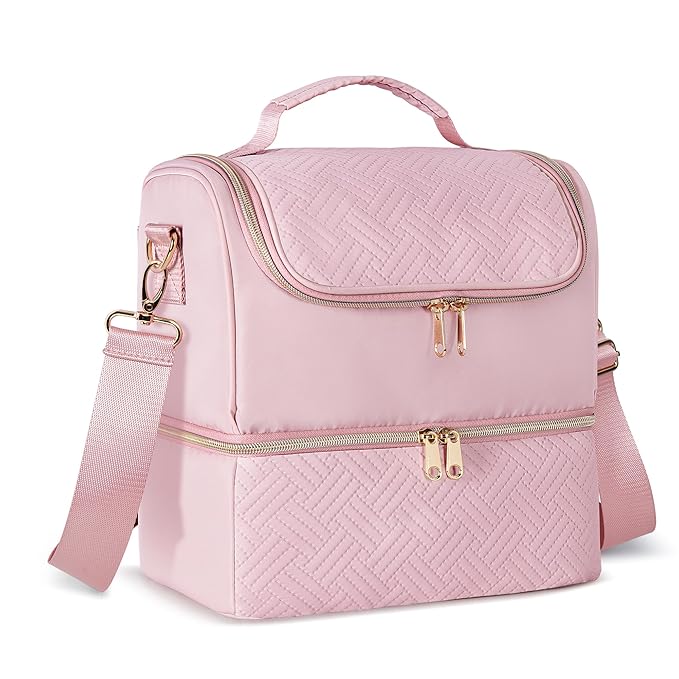 Fasrom Breast Pump Bag with Cooler Compartment Compatible with Momcozy, Medela and Willow Hands Free Pump, Pumping Tote with Waterproof Mat, Pink