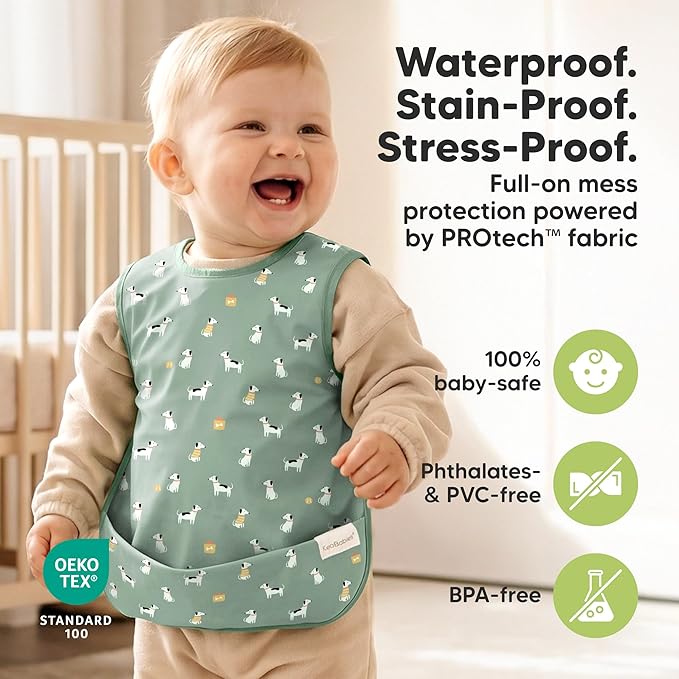 KeaBabies Waterproof Bibs for Baby Girl,Boy – 2-Pack Lightweight, Large Baby Bibs for Eating, Wearable Food Catcher, 6-12 Months Infant Feeding Essentials, Smock for Toddlers 1-3, Kids (Pets & Paws)