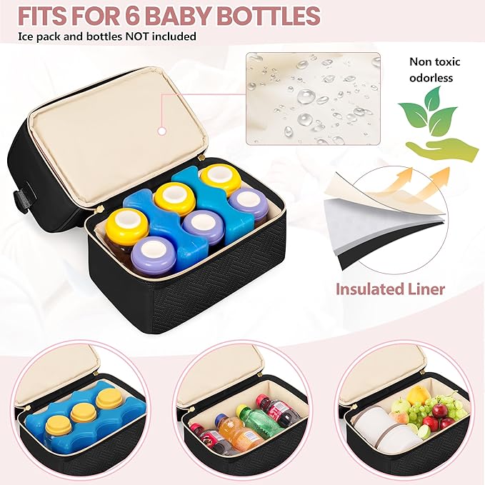 Fasrom Wearable Breast Pump Bag with Cooler Compartment Compatible with Momcozy, Medela and Willow Pumps, Portable Pumping Carrying Case with Waterproof Mat, Black (Empty Bag Only)