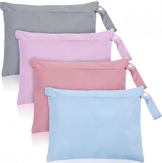 SATINIOR 12 Pack Wet Dry Bags for Baby Cloth Diapers Washable Travel Swimsuit Wet Bags Reusable with Two Zippered Pockets for Yoga Gym Beach Pool Soiled Items (5.5" X 6.7",Fashion Color)
