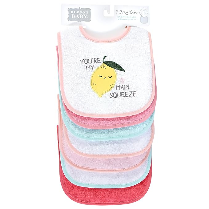 Hudson Baby Unisex Baby Cotton Terry Drooler Bibs with Fiber Filling, Fruits, One Size