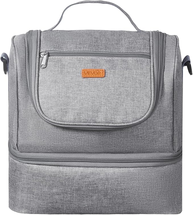 VEVOR Breast Pump Bag, Breast Feeding Bag with Ice Pack, Compatible with Momcozy, Medela & Elvie Pumps, Portable Pump Carrying Case for Breastmilk Storage, Work, Travel and Family Use, Grey