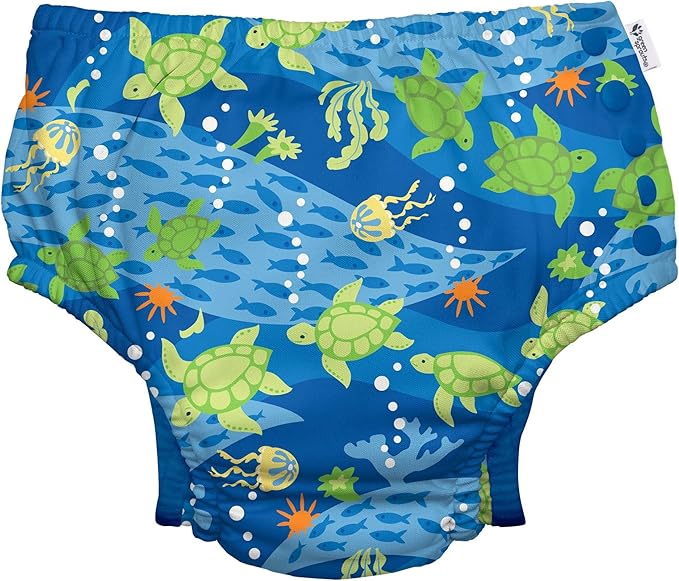 i play. by green sprouts Reusable, Eco Snap Swim Diaper with Gussets, UPF 50, 18 mo, Royal Blue Turtle Journey, Patented Design, STANDARD 100 by OEKO-TEX Certified