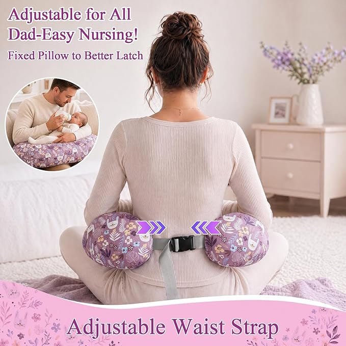 Nursing Pillow & Breastfeeding Pillow with Safety Buckle - Upgraded Design, Large Size for Tummy Time & Sitting Support, Breathable Washable Cover (0-12 Months)