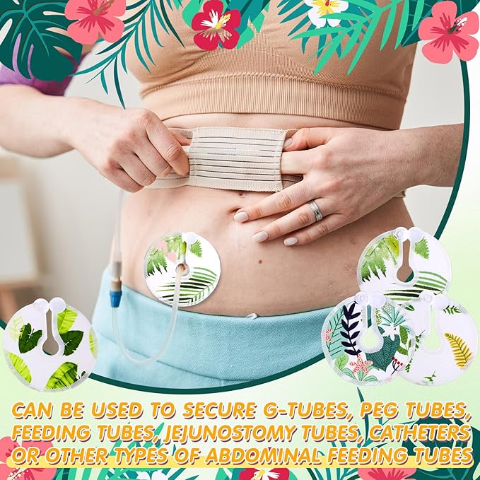 Threlaco 48 Pcs Gtube Button Covers Feeding Tube Pads Holder Abdominal Reusable Accessories Peg Tube Soft Absorbent Breast Feeding Pads Breastfeeding Support Nursing Care Stay Dry(Green Leaf)