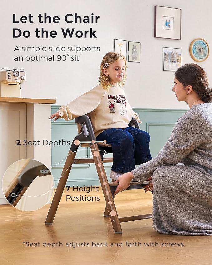 Momcozy High Chair, 5-in-1 Convertible Wooden High Chair with Food-Grade Tray, Baby Set with Removable Harness and Toddler Tower, Highchair for 6 Months to 308 lb, Adjustable & Ergonomic, Walnut