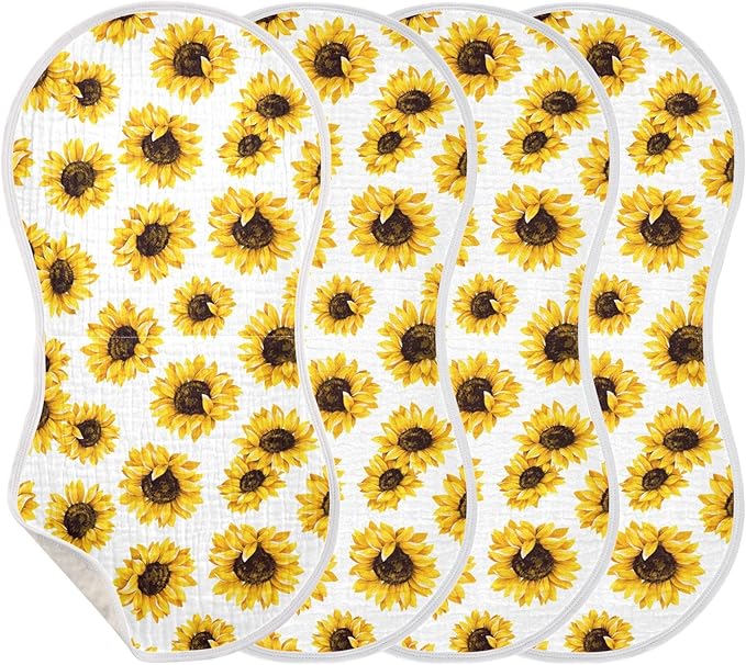 Muslin Burp Cloths for Baby Boys and Girls - 2-Pack Ultra Absorbent Sunflower Muslin Washcloths, Newborn Towel, Milk Spit Up Rags, Burp Cloth Bibs for Unisex, 22 x 11 Inch