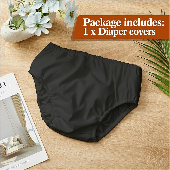 Amylove Swim Diaper Cover for Adult Reusable Diaper for Pool Washable Leak Resistant Waterproof Adult Pull on Cover Pants(Black,1 Piece)