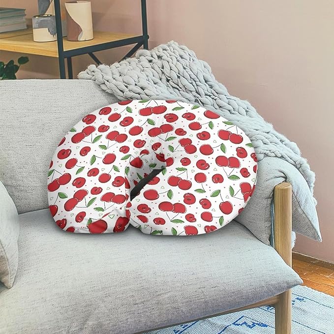 Cherry Feeding Pillow Cover Breastfeeding Pillow Covers for Breastfeeding Mom Soft Nursing Pillow Case Skin-Friendly U-Shaped Hidden Zipper Design