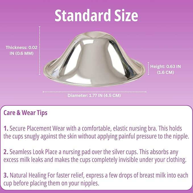 M7G Silver Nursing Cups for Breastfeeding Mothers | Natural Silver Nipple Shields | Reusable Nipple Protector for Sore Nipples | Breastfeeding Essentials | Nickel Free | 925 Silver