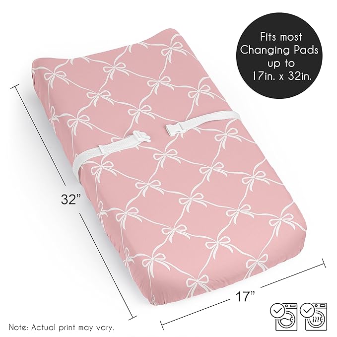 Sweet Jojo Designs Baby Changing Pad Cover Sheet (Pink Bows) for Girls, Infant/Newborn Diaper Change Table Mat Covers (Coral/Blush Bow Coquette, Shabby Chic, Vintage Ballerina Dancer, Princess Ballet)