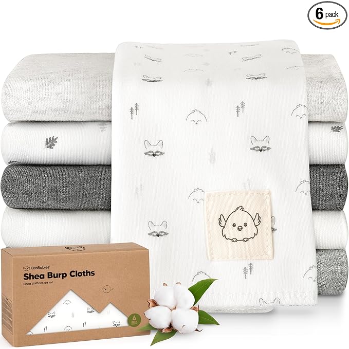 Organic Burp Cloths Baby Boy, Girl - 6-Pack Large 100% Cotton Burping Cloths for Babies, Spit Up Rags, Super Absorbent, Ultra Soft Newborn Rag, Gender Neutral, Machine Washable, Durable (Neutrals)