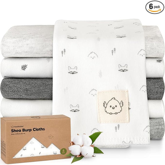 Organic Burp Cloths Baby Boy, Girl - 6-Pack Large 100% Cotton Burping Cloths for Babies, Spit Up Rags, Super Absorbent, Ultra Soft Newborn Rag, Gender Neutral, Machine Washable, Durable (Neutrals)