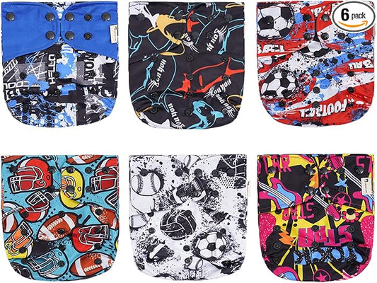 6pcs Washable and Reusable One-Fit-All Cloth Diapers with Grey Polar Fleece Liner for Baby Girls and Boys(Without Inserts)