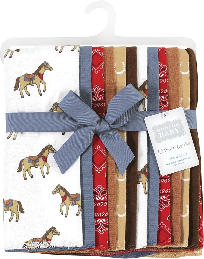 Hudson Baby Unisex Baby Cotton Flannel Burp Cloths Bundle, Cowboy, One Size