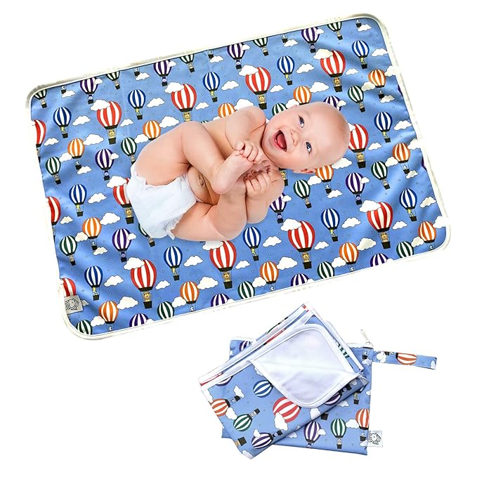 Flockthree Waterproof Baby Changing Pad with Storage Bag (28.7" X 19.7") Washable Wipeable Reusable Leak Proof Diaper Travel Mat Station Changing Mattress Liner Cribs Bed Cover, Flying Animals