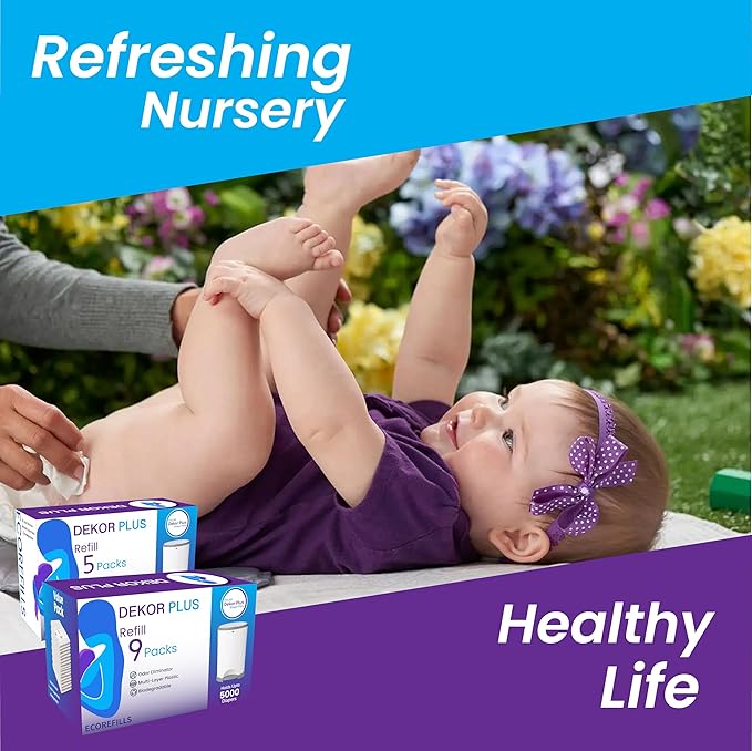 ECO-REFILLS Diaper Pail Refills - Fits Dekor PLUS Extra Thick, Powerful Odor Elimination & Fresh Powder Scent | Easy to Replace and Dispose of Diaper Bag 5 Count (Pack of 1)