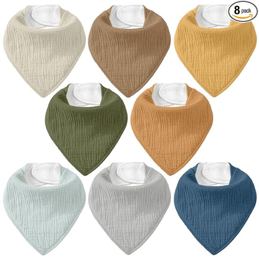 Muslin Baby Bibs 8 Pack, Baby Bandana Drool Bib for Drooling and Teething, Cotton Soft Absorbent for Girls Boys Calm Style Plain Solid Color