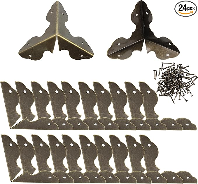 24PCS 1.3” Metal Box Corner Protector, Bronze Triangle Edge Decorative Case Corner Edge Guard Protector Metal Cabinet Table Edge Cover