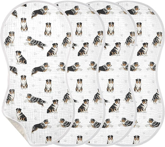 4 Pack Muslin Burp Cloths Bernedoodle Dogs Paw White Cotton Baby Burp Cloths Ultra Absorbent and Soft Thick Burping Cloth for Newborn Babies 22x11 Inch