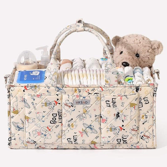 Colorful Cute Cartoon Animal Prints Baby Diaper Caddy Organizer, Diaper Bag Storage Basket for Newborn Essentials Must Haves Baby Shower Gifts, Colorful Large