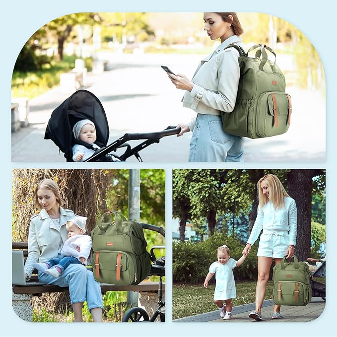 mommore Breast Pump Backpack for Spectra S1,S2 Medela Large Diaper Backpack for Working Moms with 15.6 inch Laptop Sleeve, Green