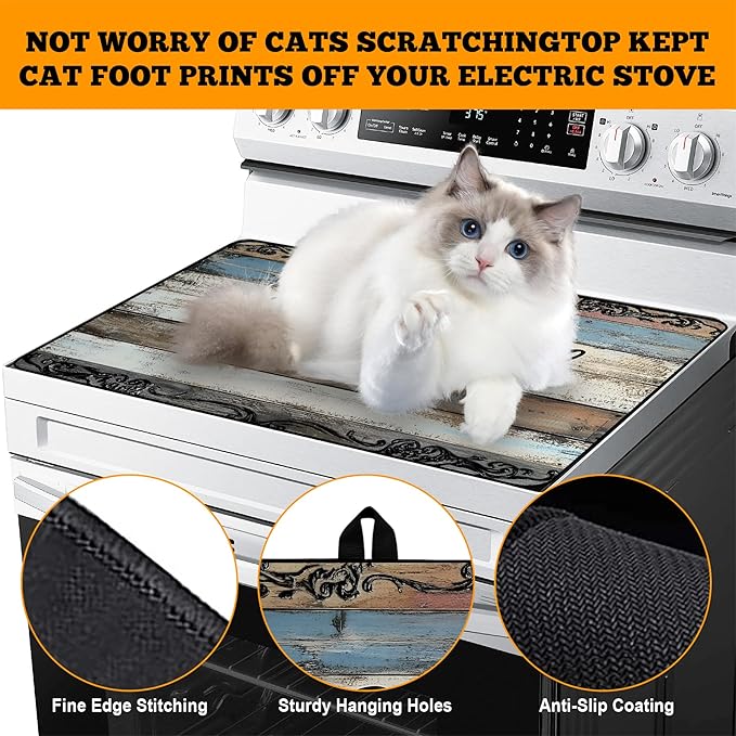 Multi-Design Stove Top Cover for Glass/Electric Stoves - 3-in-1 Heat-Resistant Protector Mat, Non-Slip Drying Rack 28"x20" (Grateful, 28" L x 20" W)