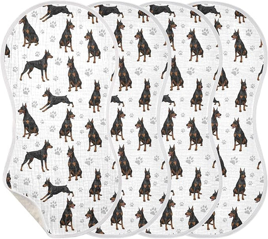 4 Pack Muslin Burp Cloths Doberman Dogs White Cotton Baby Burp Cloths Extra Absorbent and Soft Thick Burping Cloth for Newborn Boys Girls 22x11 Inch