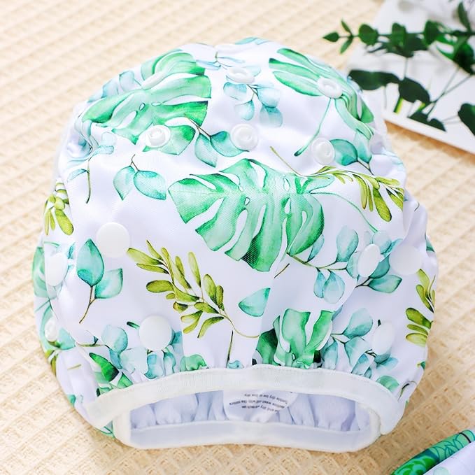 Reusable Swim Diapers for Baby, 3-Pack, Pink Hearts and Animal Prints (3-SW-Leaves)