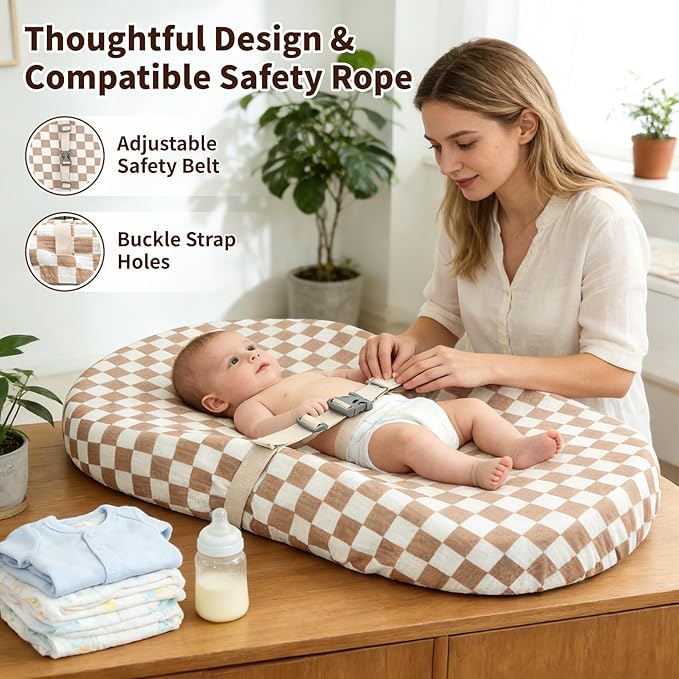 2 Pack Changing Pad Cover for Girls Boys,Lovely Soft Breathable Cotton Changing Table Cover,Unisex Baby Diaper Change Table Pad Covers.Fit 32"x16" Contoured Pad（Checkerboard,Brown）