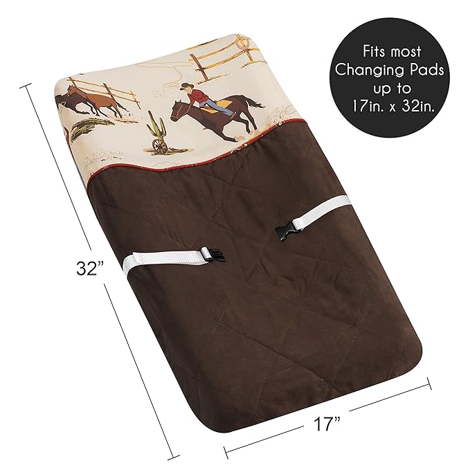 Sweet Jojo Designs Chocolate Brown Western Cowboy Boy Baby Changing Pad Cover – Infant Newborn Diaper Table Change Mat Sheet - Wild West Southern South Horse Cow Animal Tan Beige Red White and Blue