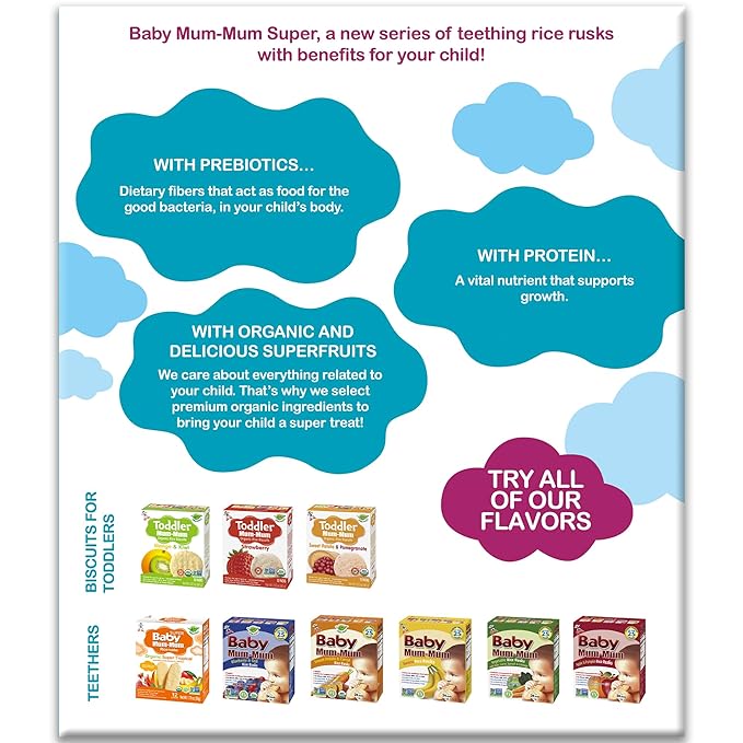 Baby Mum-Mum Organic Gentle Teething Crackers, Blueberry & Goji Berry, Super Berry, Sweet Potato & Carrot Variety Pack | 24 Count (Pack of 3) | Gluten Free, Allergen Free, Non-GMO