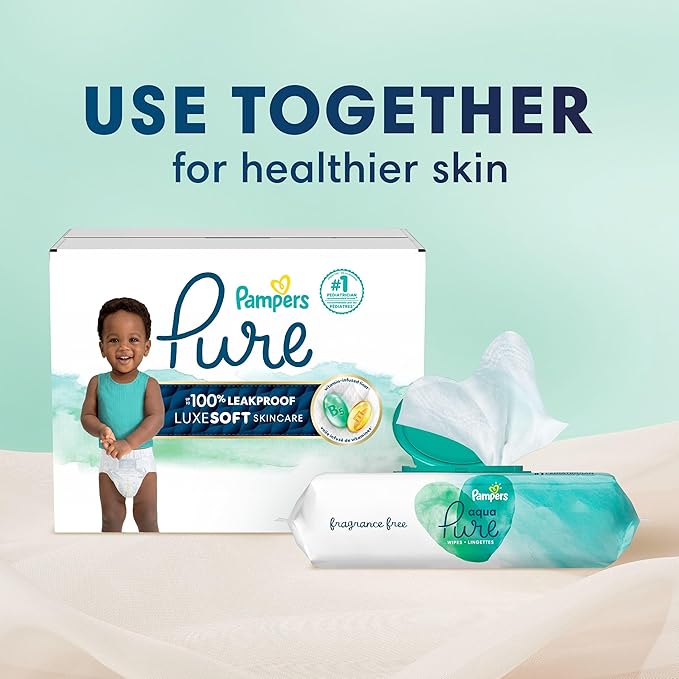 Pampers Pure Baby Diapers, Size 1 (8-14 lbs), 132, Up to 100% Leakproof, Premium Hypoallergenic Soft Diapers