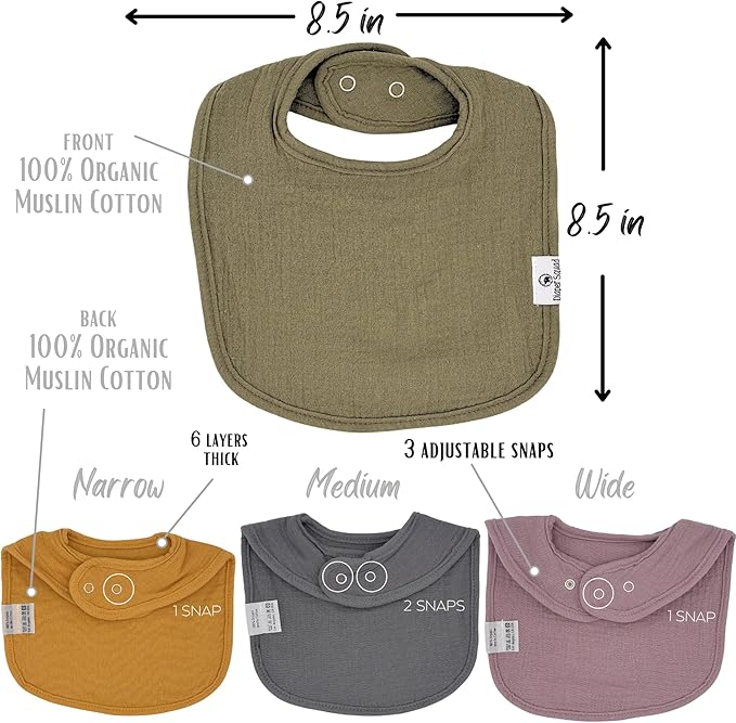 DiaperSquad's 100% Organic Cotton Baby Drool Bibs, Super Absorbent & Adjustable Baby Bibs for Drooling and Teething