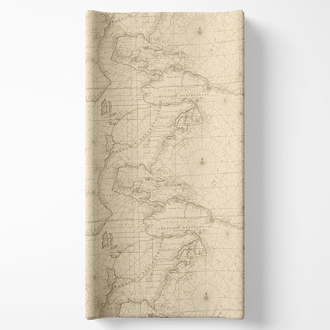 Cotton Cream Map Adventure Diaper Changing Pad Cover, Vintage Explorer Design, Soft Infant Changing Pad Cover, Fits Standard Changing Pads, Machine Washable, Baby Boy Nursery Bedding