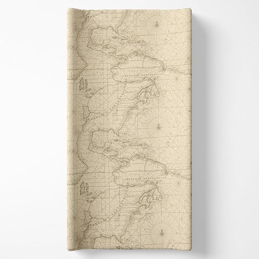 Cotton Cream Map Adventure Diaper Changing Pad Cover, Vintage Explorer Design, Soft Infant Changing Pad Cover, Fits Standard Changing Pads, Machine Washable, Baby Boy Nursery Bedding