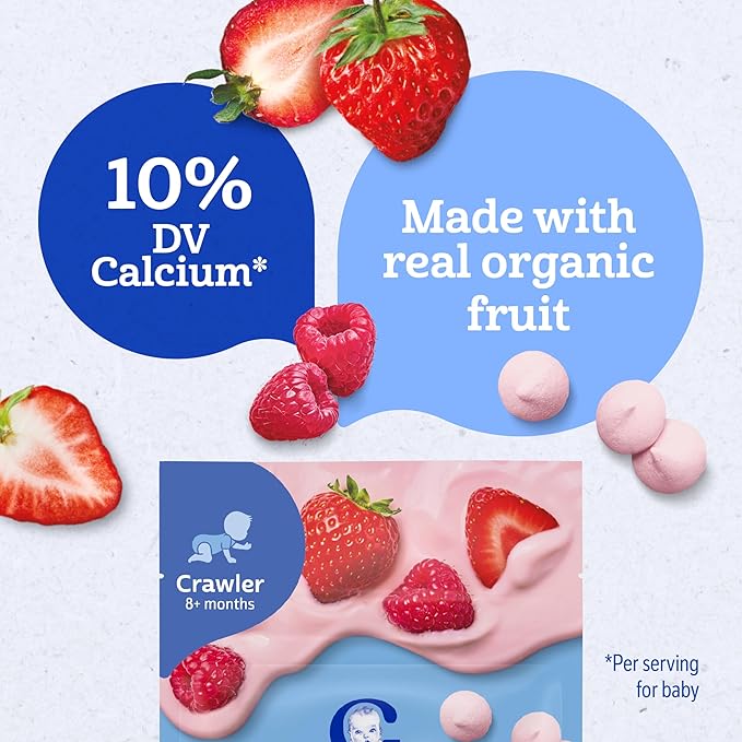 Gerber Stage 3 Baby Food Snacks, Red Berries Organic Yogurt Melts, Freeze Dried Yogurt and Fruit Snacks for Babies, Baby Led Feeding, 7-Pack