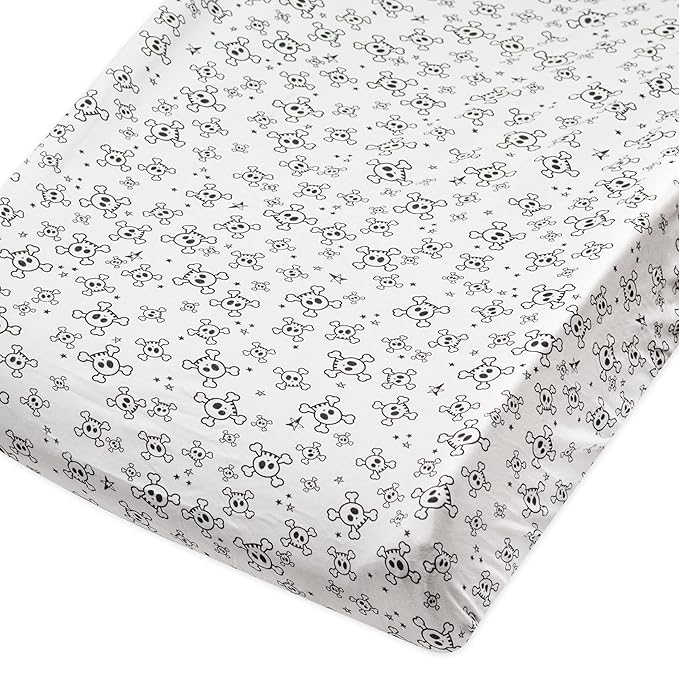 HonestBaby unisex baby Organic Cotton Changing Pad Covers (Set of Two) Winter Accessory Set, Tossed Skulls/Black, One Size US