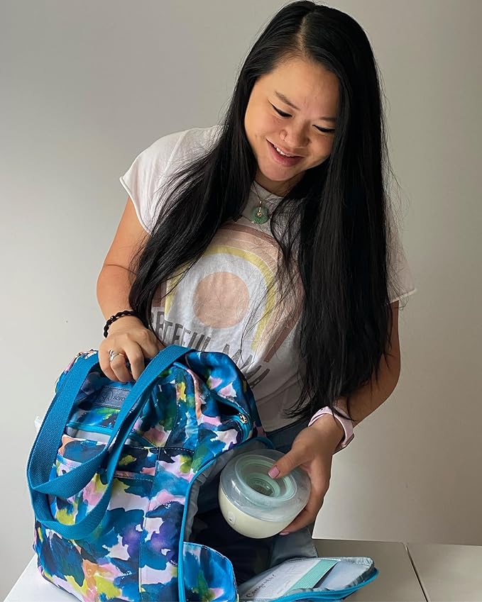 Sarah Wells Kelly Breast Pump Backpack & Tote - Insulated Pocket, Laptop Sleeve & Easy-Clean Design, Fits All Pumps, Diaper Bag for Moms (Aquarelle)