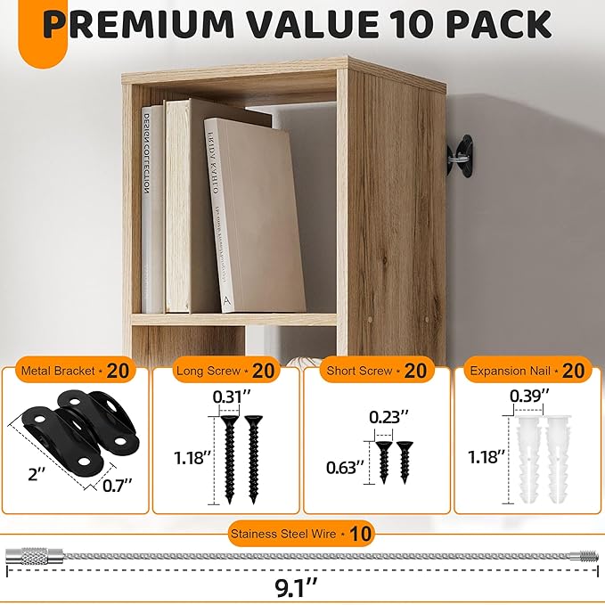 4our Kiddies Furniture Anchors for Baby Proofing, Anti Tip Furniture Wall Anchors, Secure 400 Pounds Cabinet, Bookcase, Dresser to Wall, Earthquake Furniture Straps for Child Safety (Black, 10 Pack)