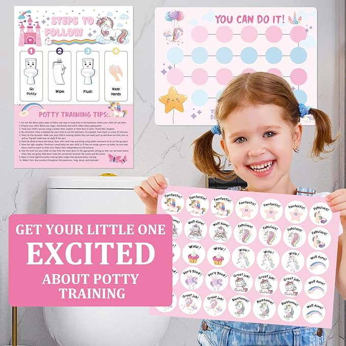 Unicorn Potty Training Chart for Toddler Girls - Potty Training Sticker Chart for Girls Potty with Sticker, Sticker Chart for Kids Potty Training Reward Chart, Kids Reward Chart