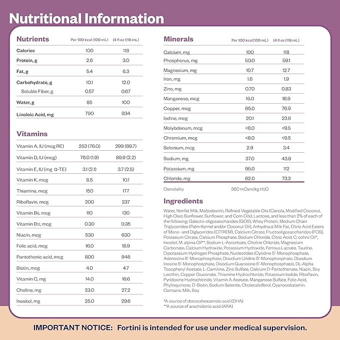 Nutricia Fortini Infant Formula - Milk-Based Baby Formula for Energy & Growth Support - Ready-to-Feed & Nutrient-Dense Baby Formula with Iron for Energy - 4 fl oz carton (30 Pack)