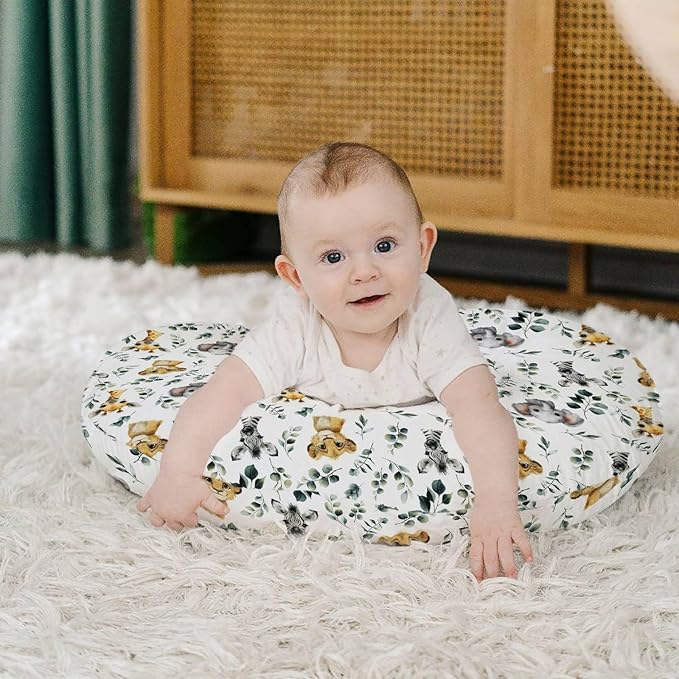 HawSkgFub African Safari Animal Eucalyptus Leaf Nursing Pillow Cover for Baby Boys, Jungle Elephant Giraffe Zebra Lion Breastfeeding Pillow Slipcover, Nursing Pillowcase for Newborn Infant, Cover Only