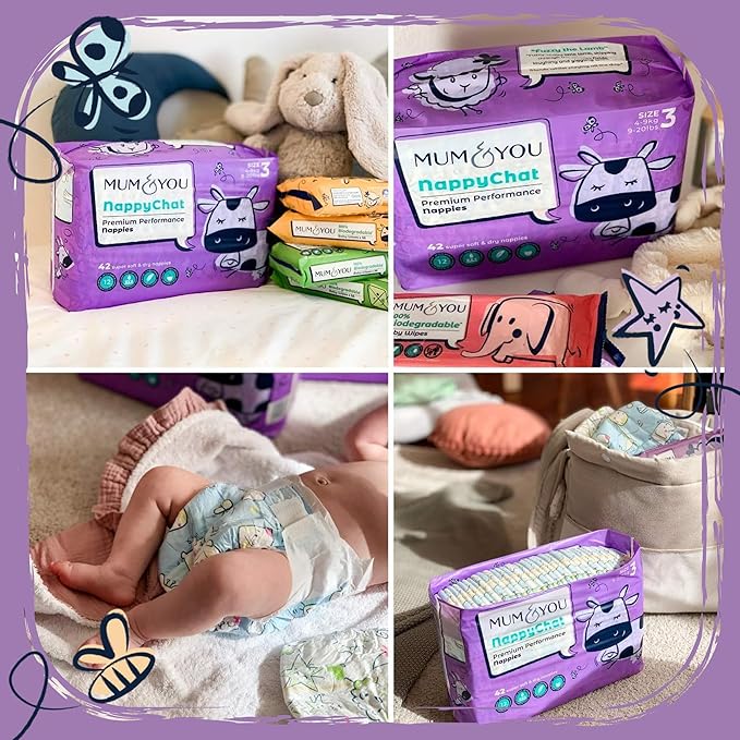 Mum & You Nappychat Premium Performance Eco Diapers, Size 3 (42 Diapers) Smart Tube Technology. Leak Protection. 100% Recyclable. Hypoallergenic, Dermatologically-Tested. No Lotion, Perfume or Dyes.