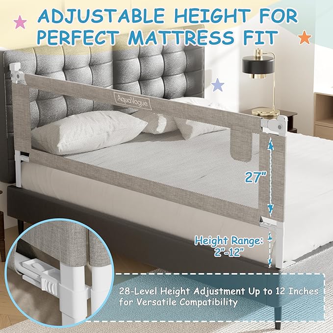 3-Pack King Size Bed Rails for Toddlers -Height Adjustable Baby Bed Rail Guard Specially Designed for King Size Bed (78.7"x78.7"x74.8"-Grey)