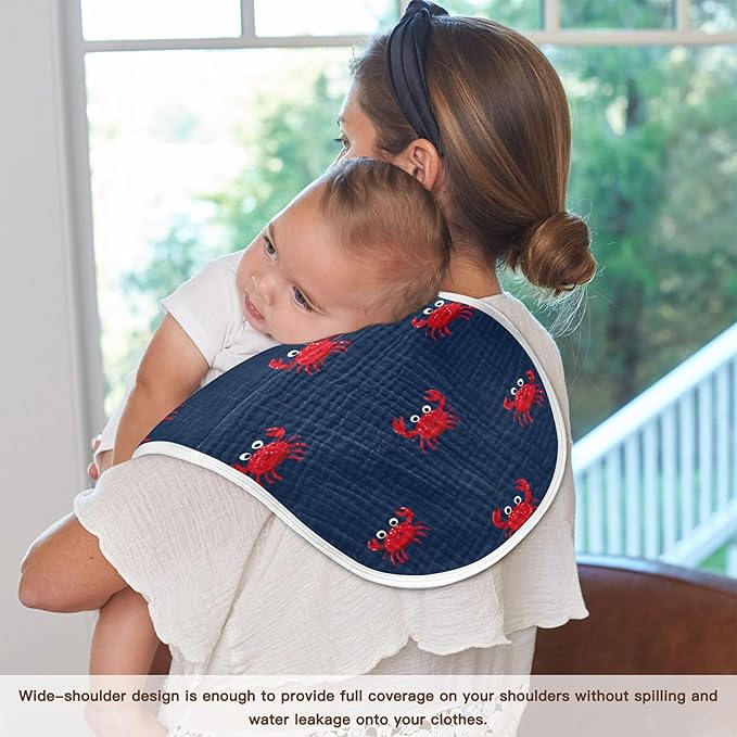 Sea Cute Red Crabs Burp Cloths Baby Boys Girls Absorbent Soft Cotton Burping Cloths Rags 1 Pack