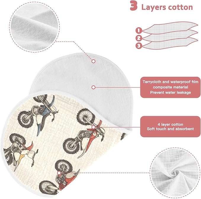 Vintage Dirt Bikes Burp Cloths Baby Boys Girls Absorbent Soft Cotton Burping Cloths Rags, 2 Pack